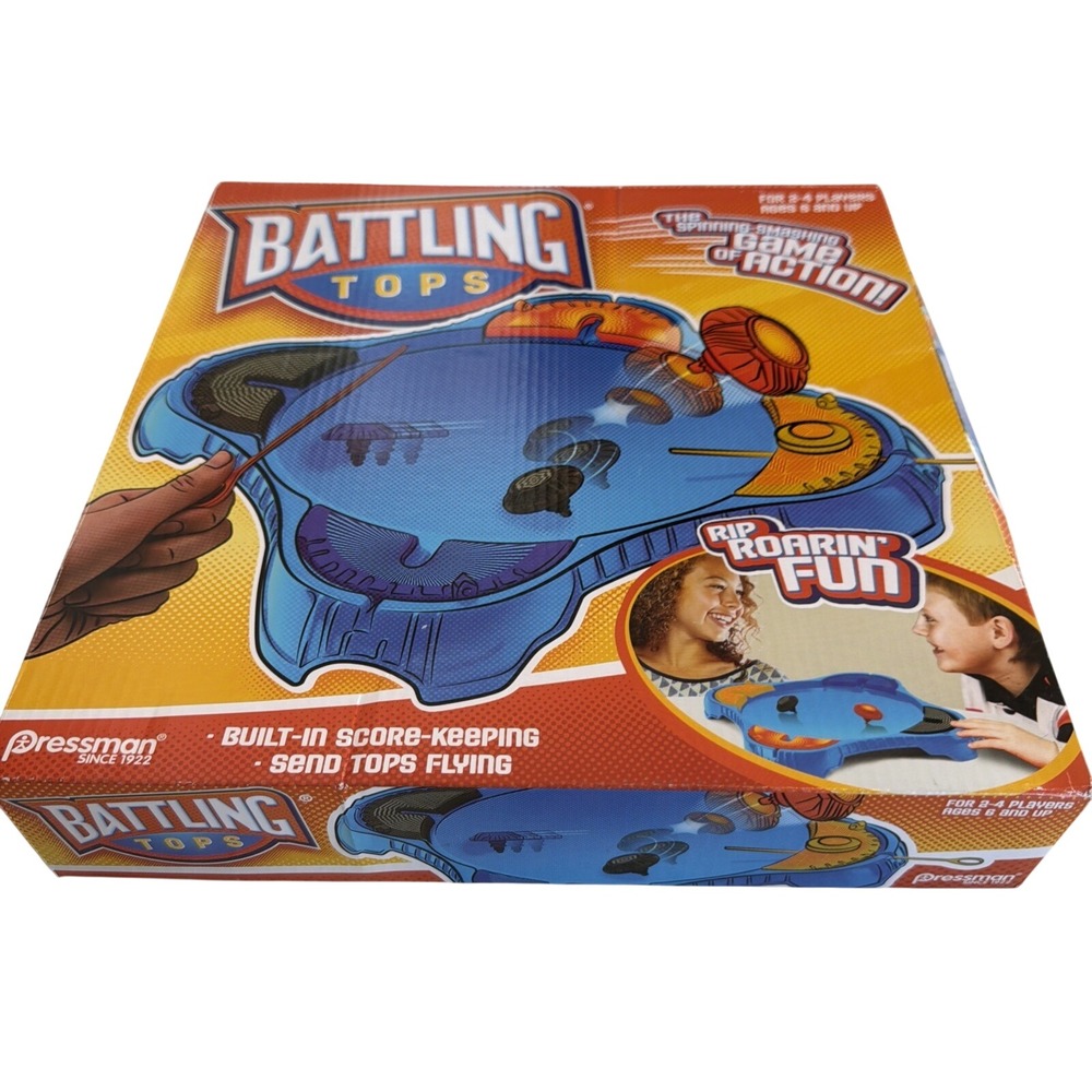 Pressman Battling Tops Game 2017 Edition Blue Arena 2-4 Players Score Keeping
